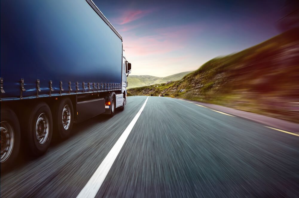 semi-truck in fast lane