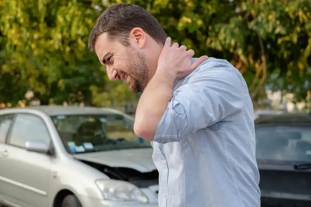 Man with an injured neck after a car accident.