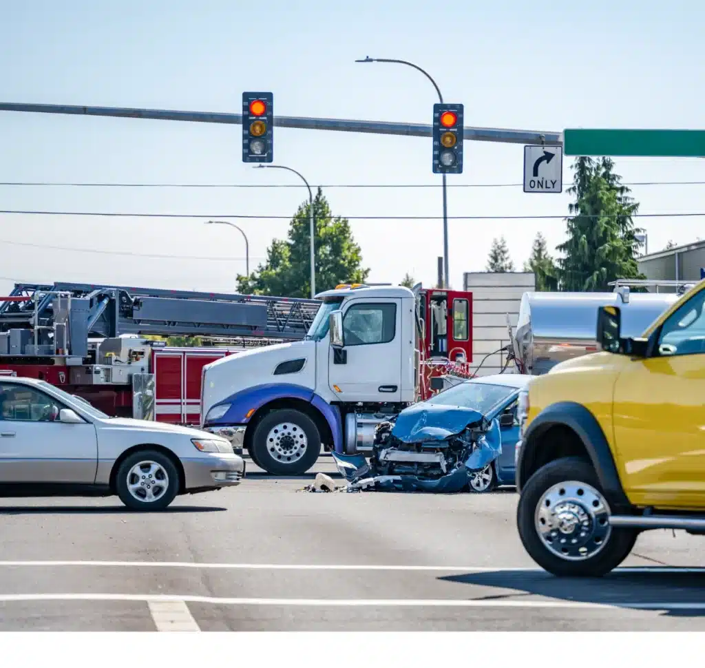 A car and truck accident scene.