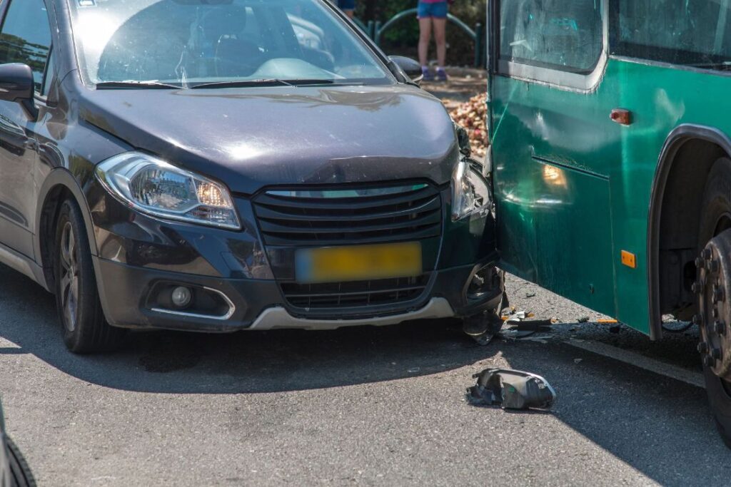 A crashed into the back of another vehicle.