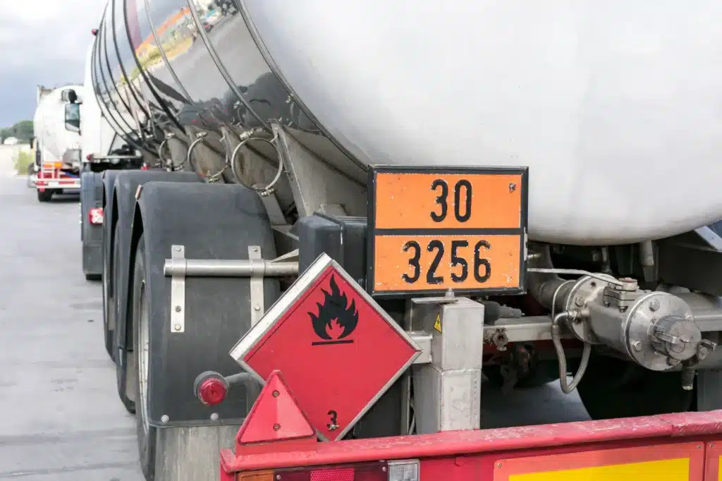 An oil truck on the road.