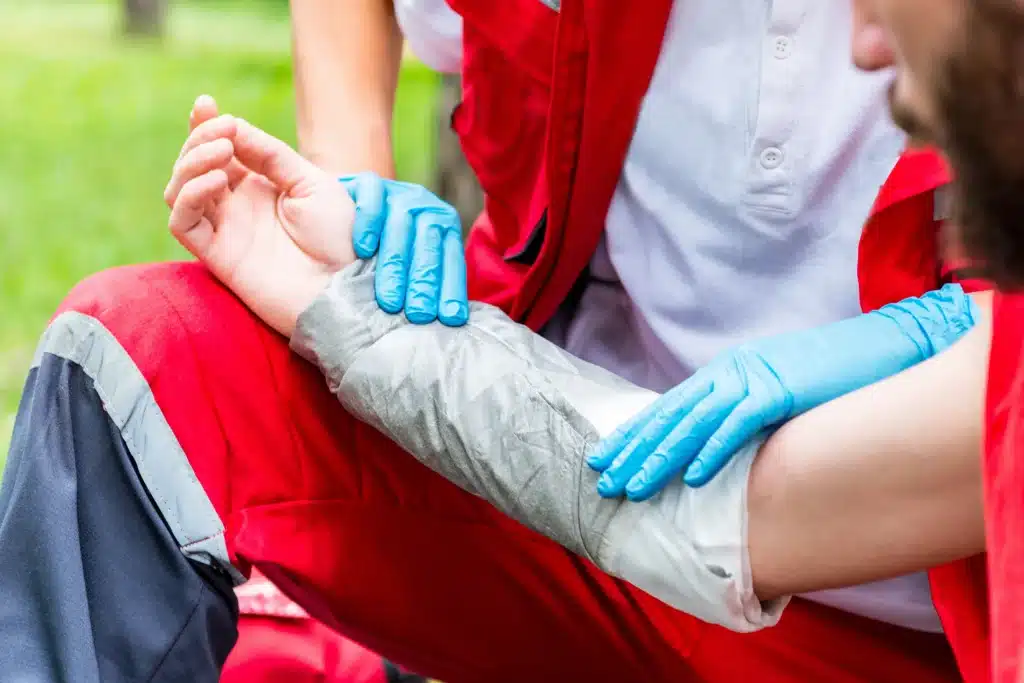 A burn victim being treated for injury.